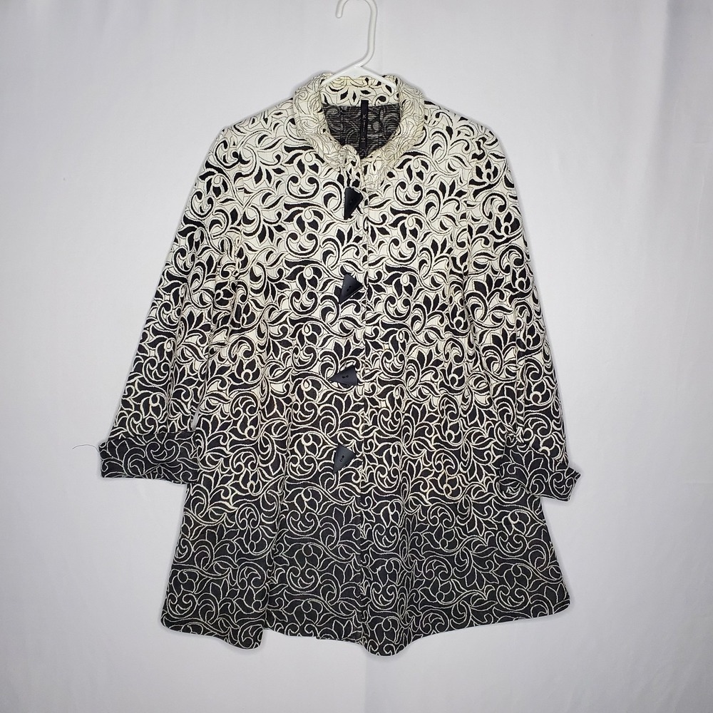 IC Connie K Coat Women Large Knit Abstract Artsy Lagenlook Boho Bold Button‎